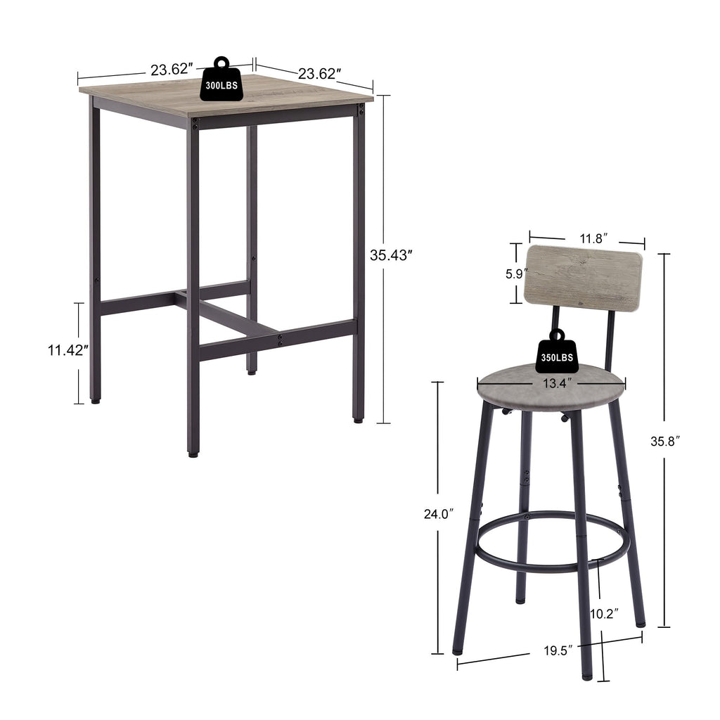 Bar Table and Chairs Set of 2, Small Square Counter Height Pub Table with Upholstered Stools, 3 Piece Dining Tables