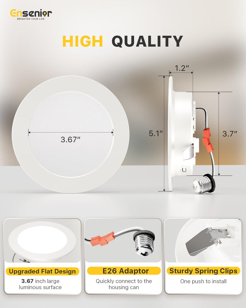 4 Inch LED Retrofit Recessed Can Lights, 5CCT, 7W, 700LM, 24 Pack