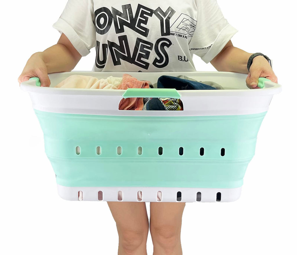 42L (11 gallon) Collapsible Plastic Laundry Basket - Foldable Pop Up Storage Container/Organizer - Portable Washing
