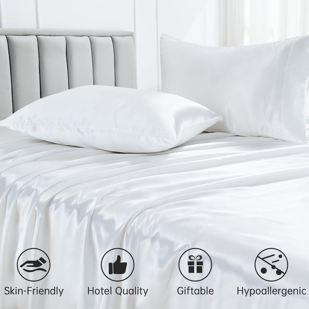 100% Mulberry Silk Sheet Set - 25 Momme Grade 6A, 21 Inch Deep Pocket, Luxurious Bed Sheets for Ultimate