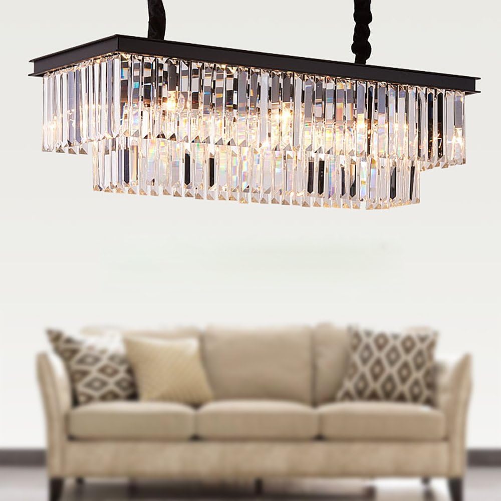 Rectangle Modern Crystal Chandeliers Lighting Pendant Ceiling Lights Fixture Lamp for Dining Living Room L39.4 W10.2 A107-B07CWMH6YJ