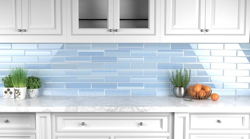 Big Blue Glass Subway Tile Backsplash or Bathroom/Showers, 3x12
