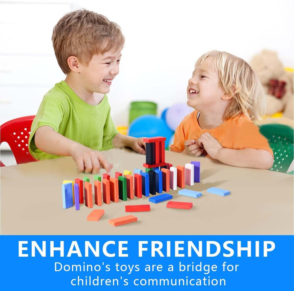 600 Pcs Colorful Wooden Domino Blocks Set Tile Bulk Building Racing Stacking Games Educational Toys for Kids Birthday
