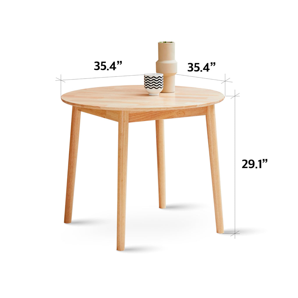 Aslan 35.4" Round Wooden Dining Table/Mid Century Modern Malaysian Oak Kitchen Table (Natural-Oak)