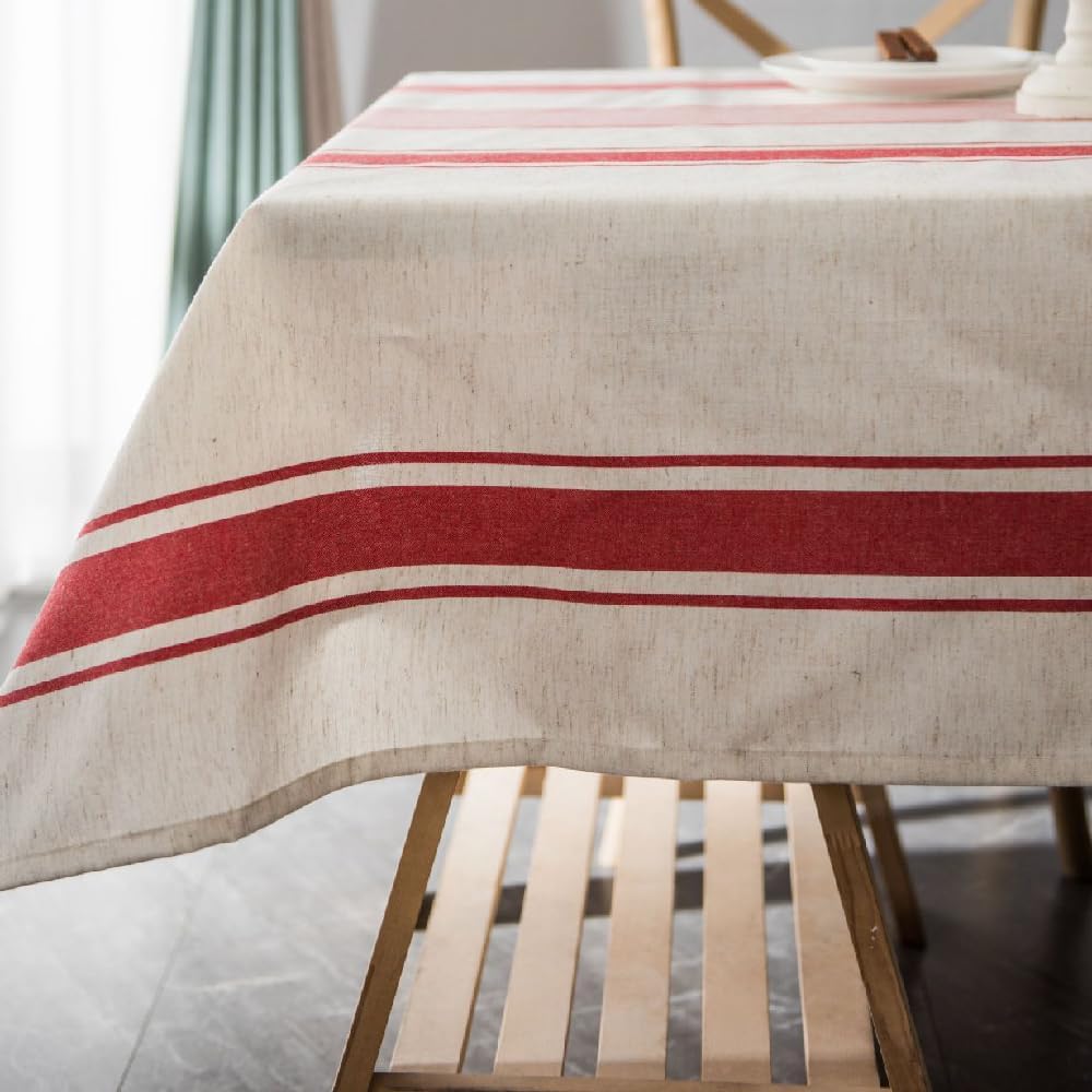 White Red Tablecloth Cotton Linen Farmhouse Table Cover Soft Washable Table Top for Parties Coffee K
