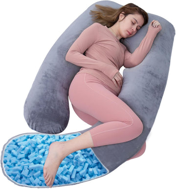 Shredded Memory Foam U Shaped Pregnancy Pillow with Cover | Shredded foam adapts to body curves, relieves back & hip