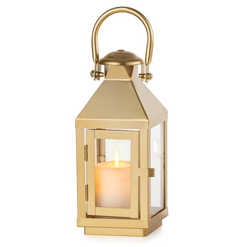 Gold Lanterns Decorative Outdoor, 8.6 Inch Lantern with Glass