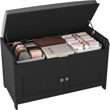 30" Shoe Bench with Lift Top Storage, Entryway Bench with Cushioned Seat, Wooden End of Bed Bench, Shoe Cabinet Bench