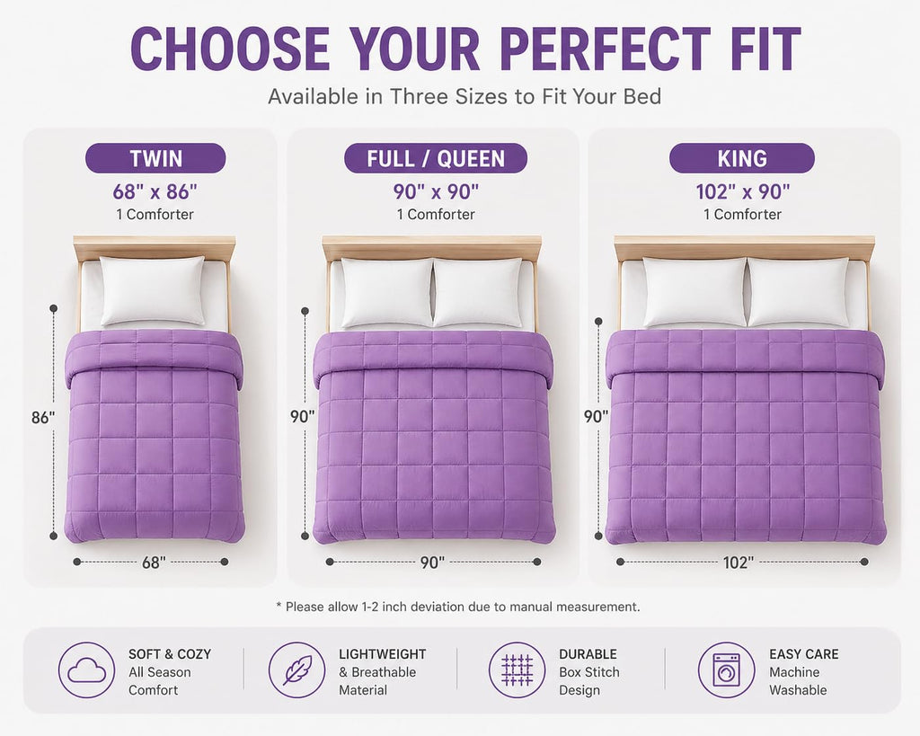 All Season Comforter - Ultra Soft Pre-Washed Microfiber Down Alternative Duvet Insert, Medium Weight, Fluffy, Box