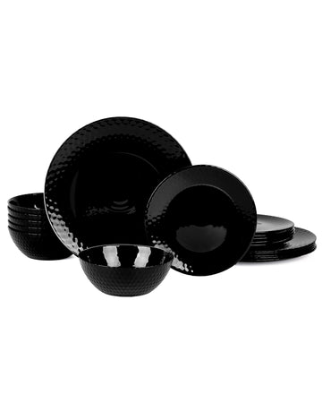 Dinnerware Sets for 6, 18 Piece Black Opal Glass Dish Set