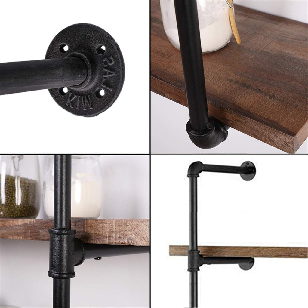 Industrial Wall Mount Iron Pipe Shelf Shelves Shelving Bracket Vintage Retro Hung Black DIY Open Bookshelf Racks