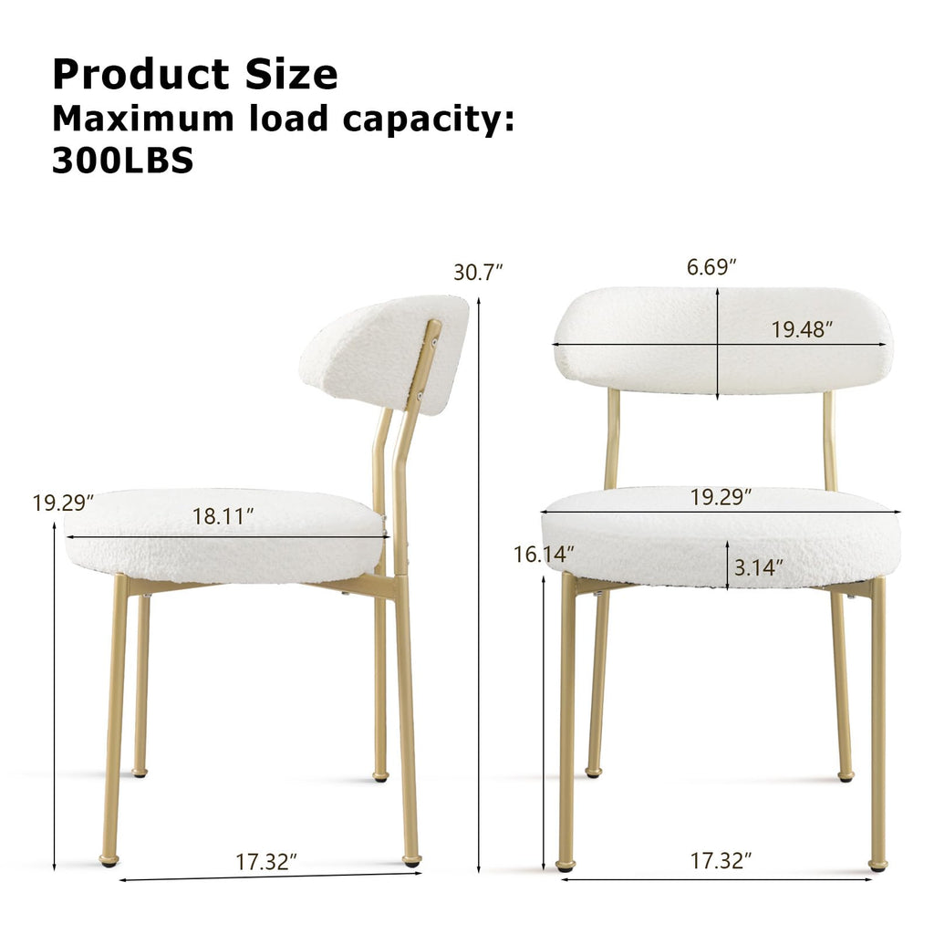 Dining Table and Dining Chair Set 23.6" White Round Table&2 Boucle Upholstered Golden Legs Chairs Dining Room Small
