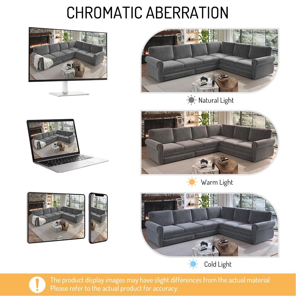 118" Sleeper Sofa Bed, Sectional Couches /Apartment, Chenille L Shaped Couch with Pull Out Couch Bed, Convertible