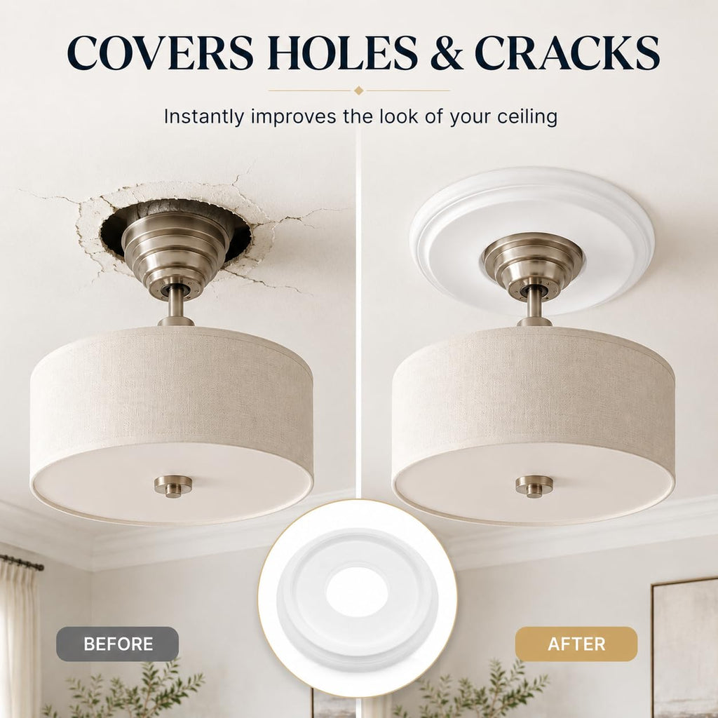 1 Pack Ceiling Medallion, 10 Inch Fan Trim Ring with 4 Inch Opening