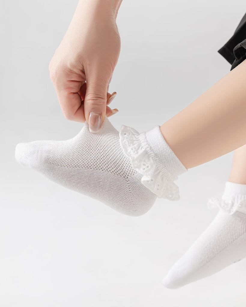 Girls Toddler Little Girls White Ruffle Socks Dress Lace Frilly