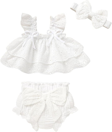 Baby Girl Clothes Infant Ruffle Tops Dress Shorts Set Bloomers Toddler Sleeveless Summer Outfits with Headband