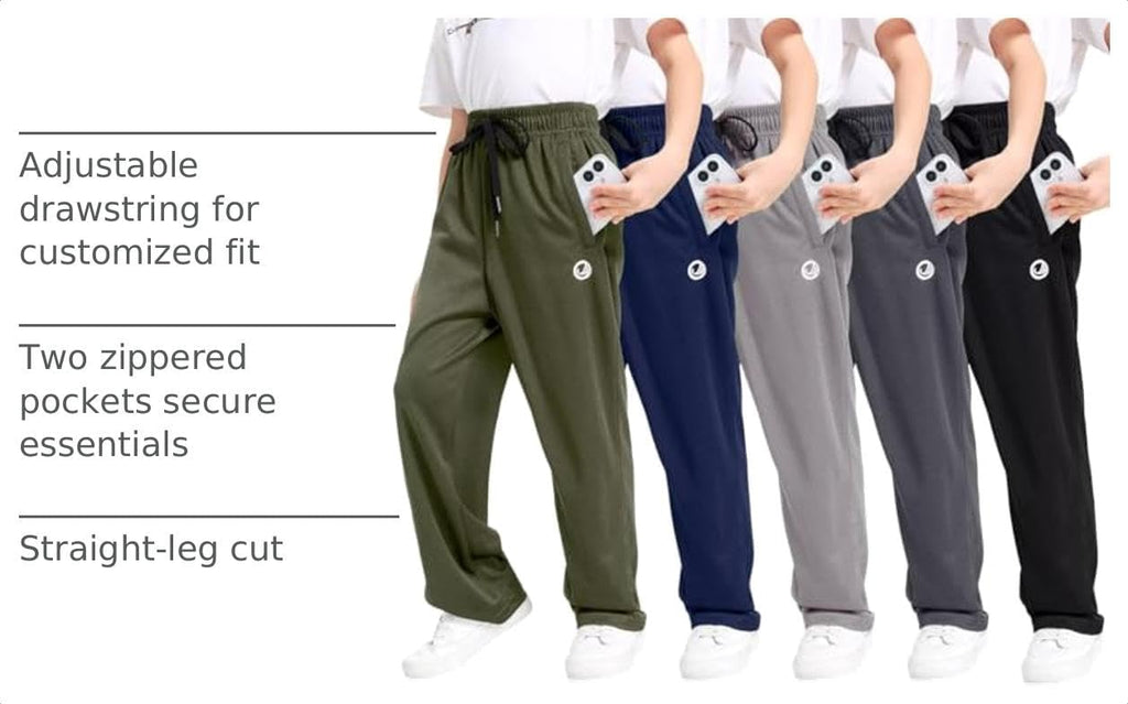 Boys Sweatpants with Zip Pockets 5Pack Athletic Pants Mesh Joggers for Boys