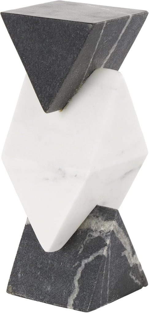 79 Marble Geometric Decorative Sculpture Stacked Pyramid Home Decor Statue with White Diamond Center, Accent Figurine