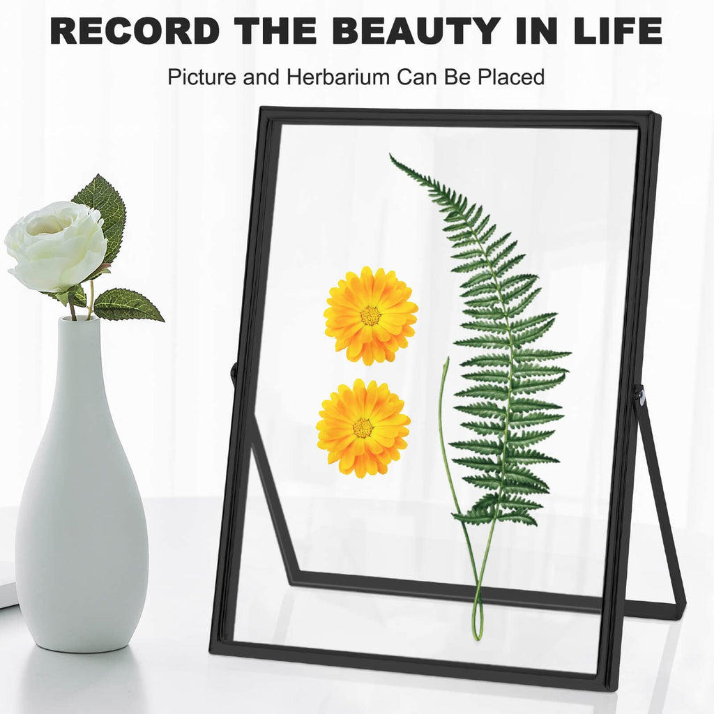 5x7 Black Floating Picture Frame set of 2, 7"×9" Frame For Picture 5×7 4x6 6x8 Metal Glass Photo Frames, Tabletop