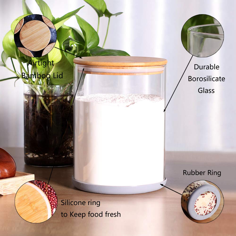 Set of 2 Large Glass Food Storage jar, 100 FL OZ (3000ml) Glass Flour Canister with Airtight Bamboo Lids Corner
