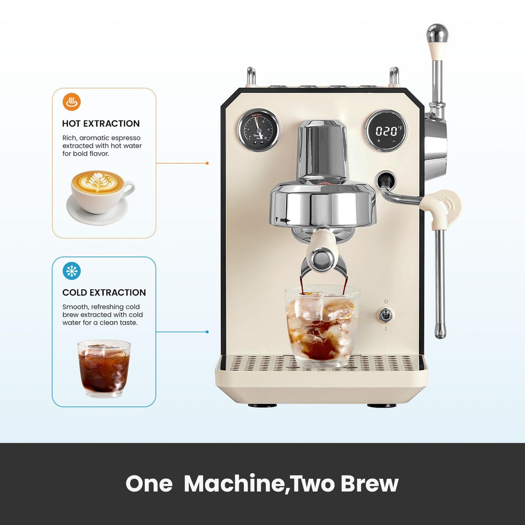 Espresso Machine, Cold & Hot Brew Espresso Maker with Dual PID Temperature Control, Dual Display, 15 Bar Pump