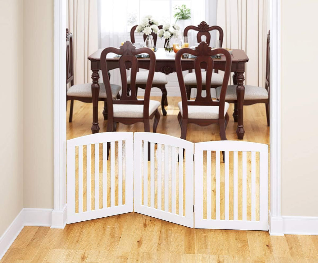 Wooden Freestanding Foldable Pet Gate for Dogs, 24 Inch H, 3 Panels