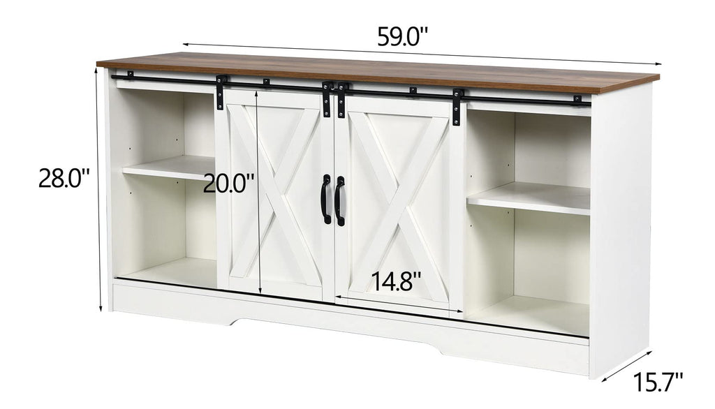Farmhouse TV Stand for 65 Inch TV, Sliding Barn Doors, White