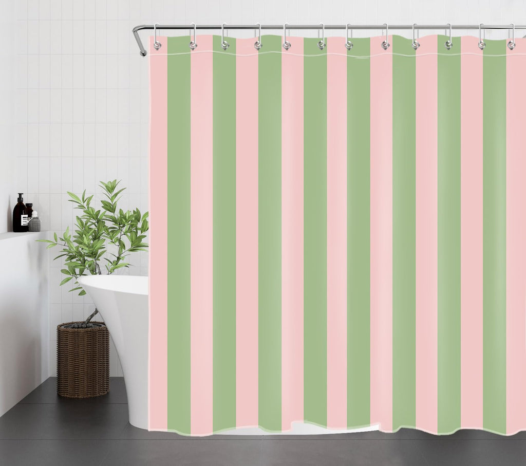 Pink and Green Striped Set Modern Abstract Minimalist Vertical Stripe Bathroom Curtains Shower Set Vintage Aesthetic