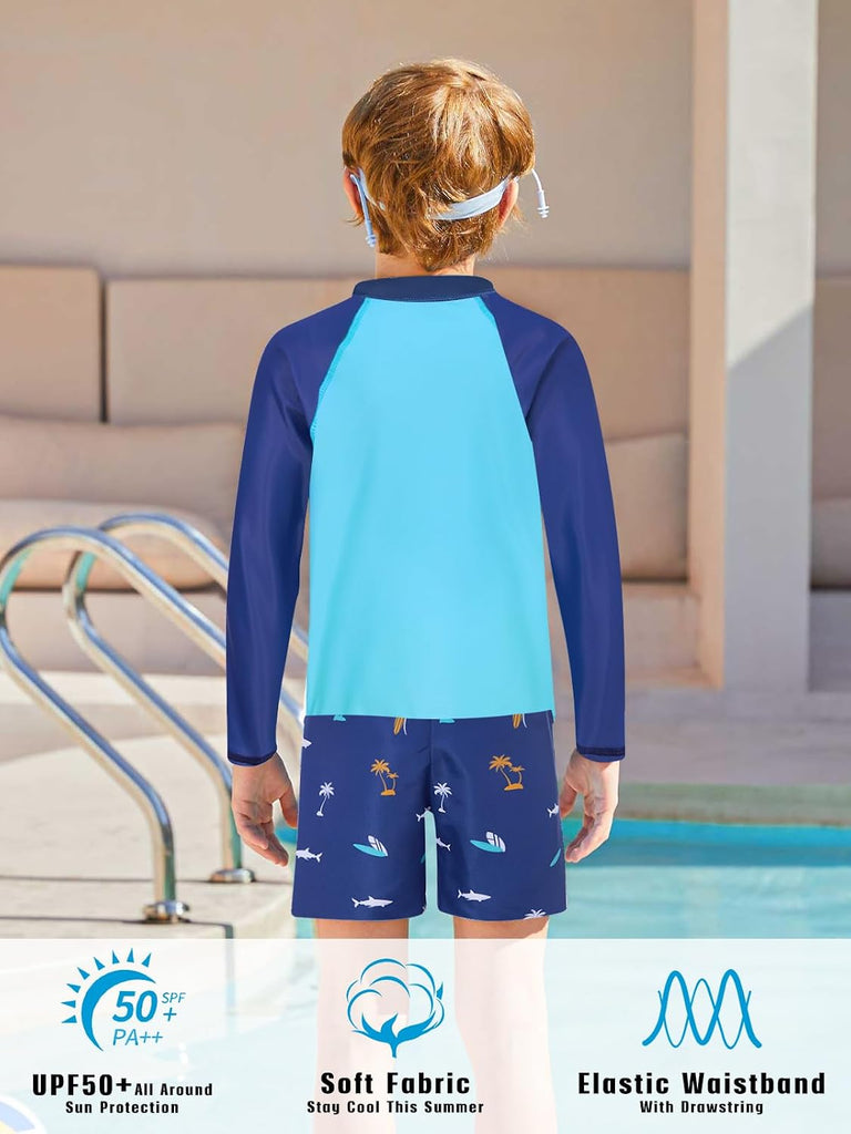 Boys Long Sleeve Rash Guard Swimsuit Pieces Bathing Suits Set