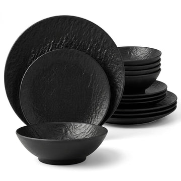 Melamine Dinnerware Sets 12-Pieces Service 4, Large Plates & Bowls