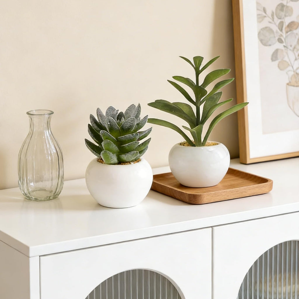 6 Pcs Artificial Succulents in Ceramic Pots Small Fake Plants