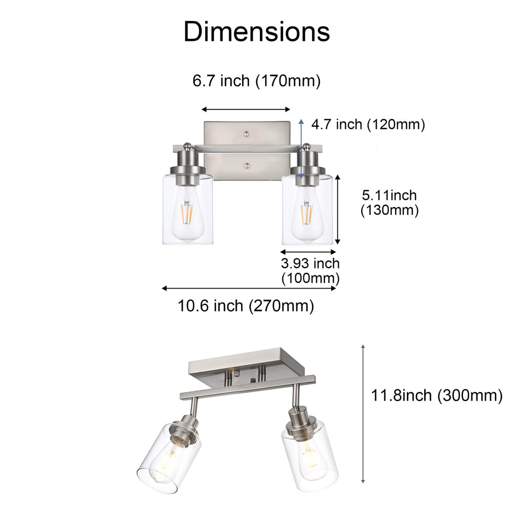 2 Light Track Lighting Kit Brushed Nickel Kitchen Track Lighting Fixtures Ceiling Mount Bathroom Vanity Wall Scones