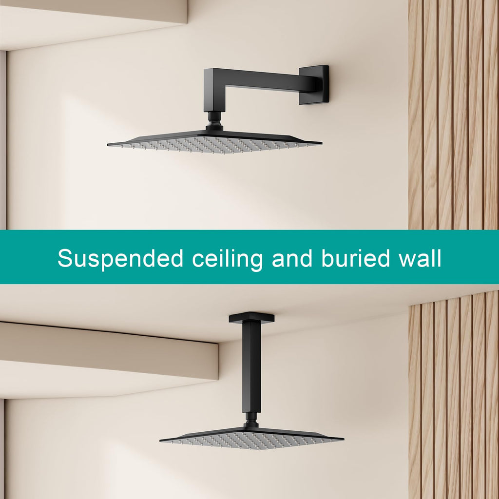 Square Rain Shower Head, High Flow Stainless Steel,Work with any decorative style,All Metal Rainfall Shower Head
