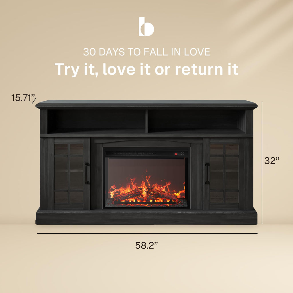 Astorga 58" TV Stand with 23" Electric Fireplace - Rustic Grey