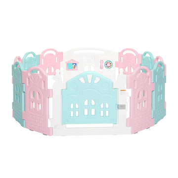 12 Panel Rumi Baby Playpen in Pink and Blue, Easy to Fold and Store, Fun Game Panel, Indoor and Outdoor Playpen for