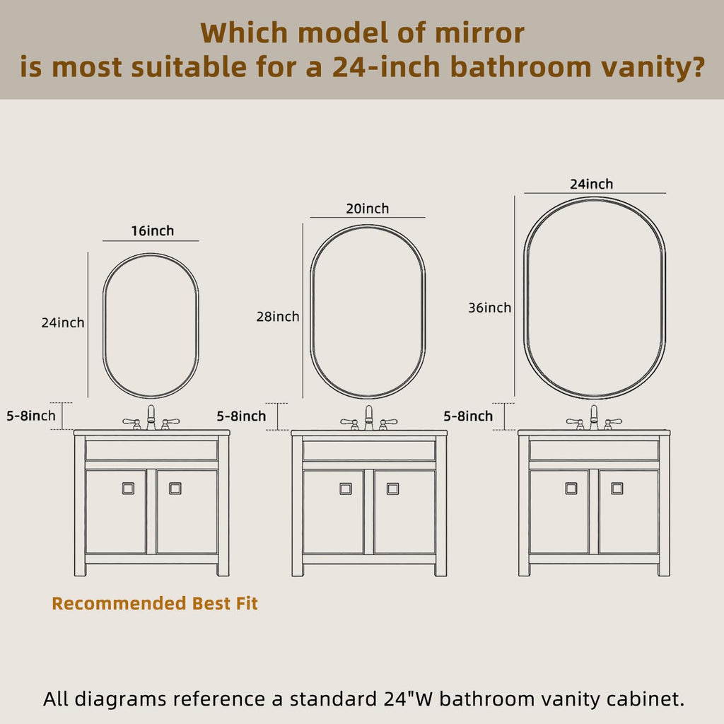 16x24 Oval Mirror - Pill Shaped Bathroom Vanity Mirror, Gold