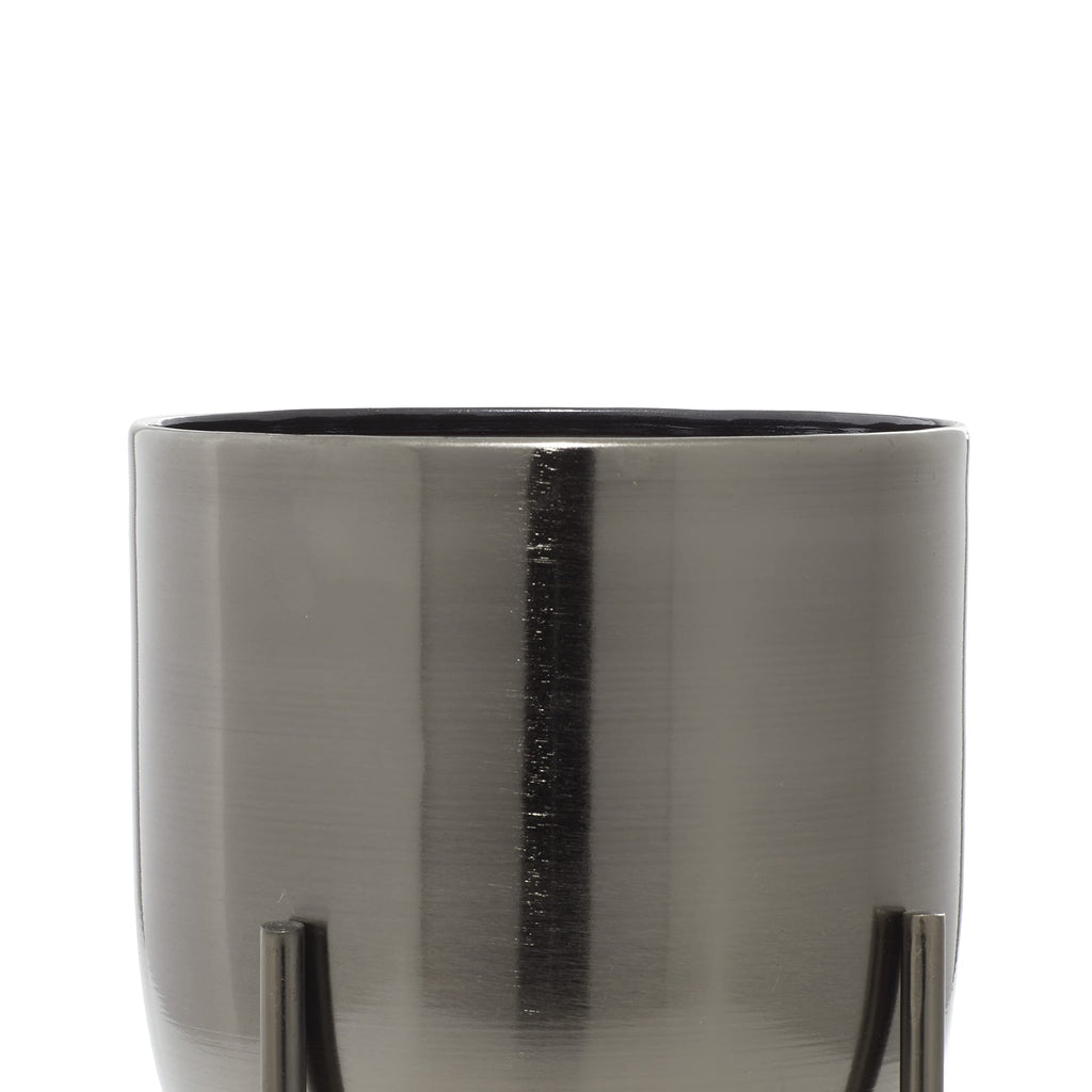 Metal Round Planter with Removable Stand, Set of 2 16", 13"H, Black