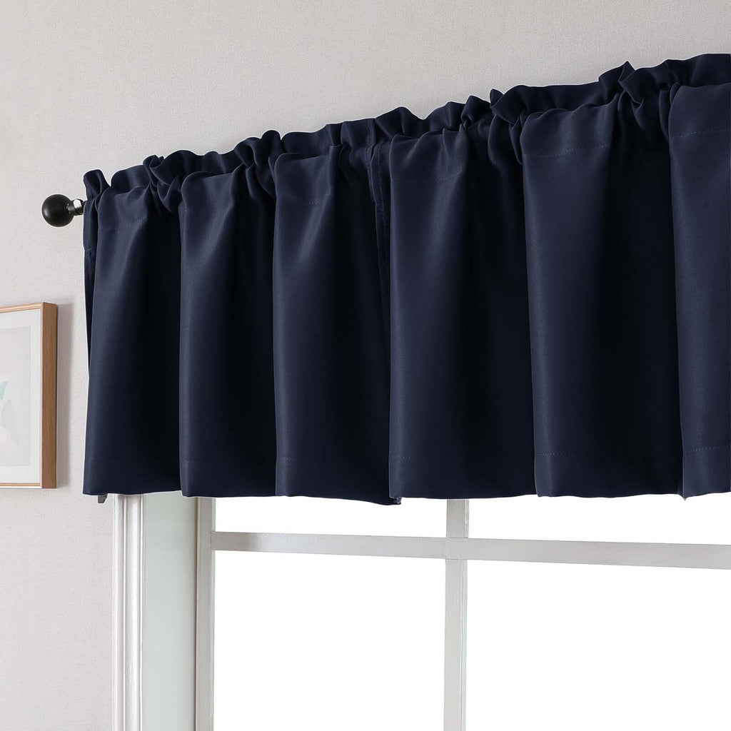 Navy Blue Blackout Valances for Windows, Short Window Valance Curtains Bedroom Bathroom, Room Darkening Solid Privacy
