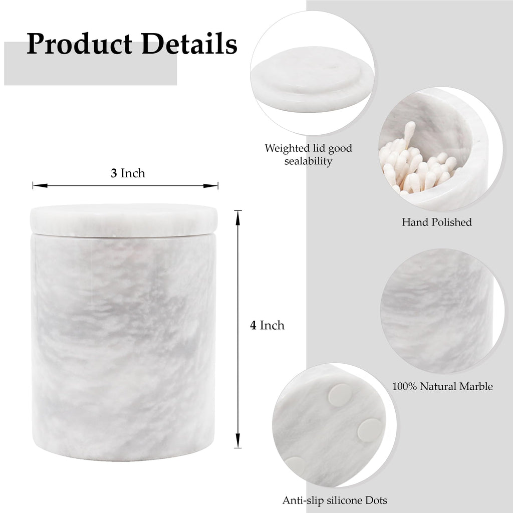 Marble Q-Tip Holder, White 4" Cotton Swab Canister