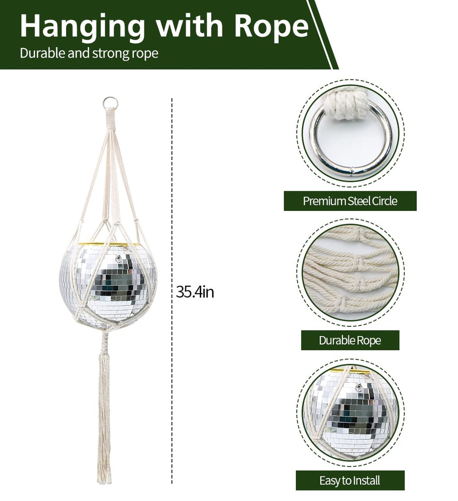 8" Silver Disco Ball Planter with Hanging Rope, Hanging Chain, Hook, Circle