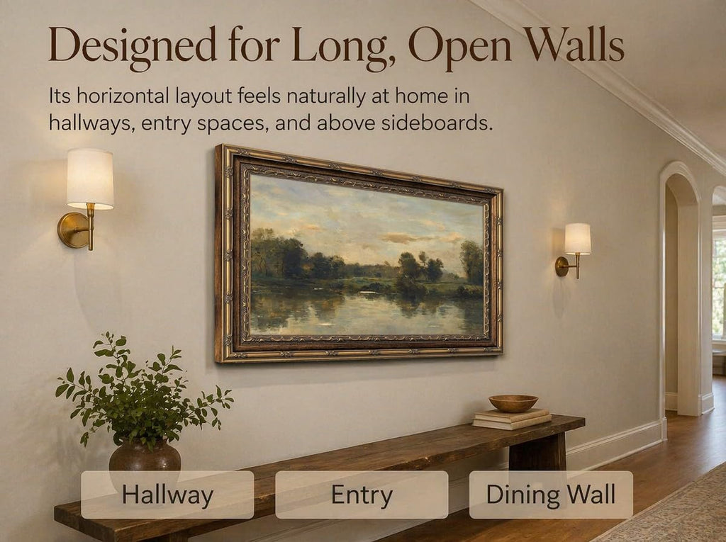 Vintage Gold Framed Landscape Wall Art, Vintage River Canvas Prints