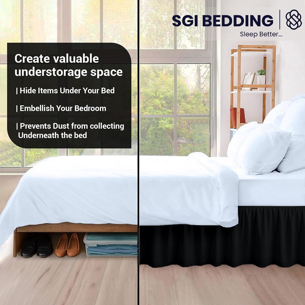 10 Inch Drop Ruffled Bed Skirt - Classic Gathered Styling, Platform Style Dust Ruffle with Secure Fit