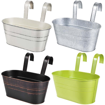 4 Pack Metal Hanging Flower Pots Iron Railing Planter Outdoor Fence Hanging Pots Bucket Plant Holder with Detachable