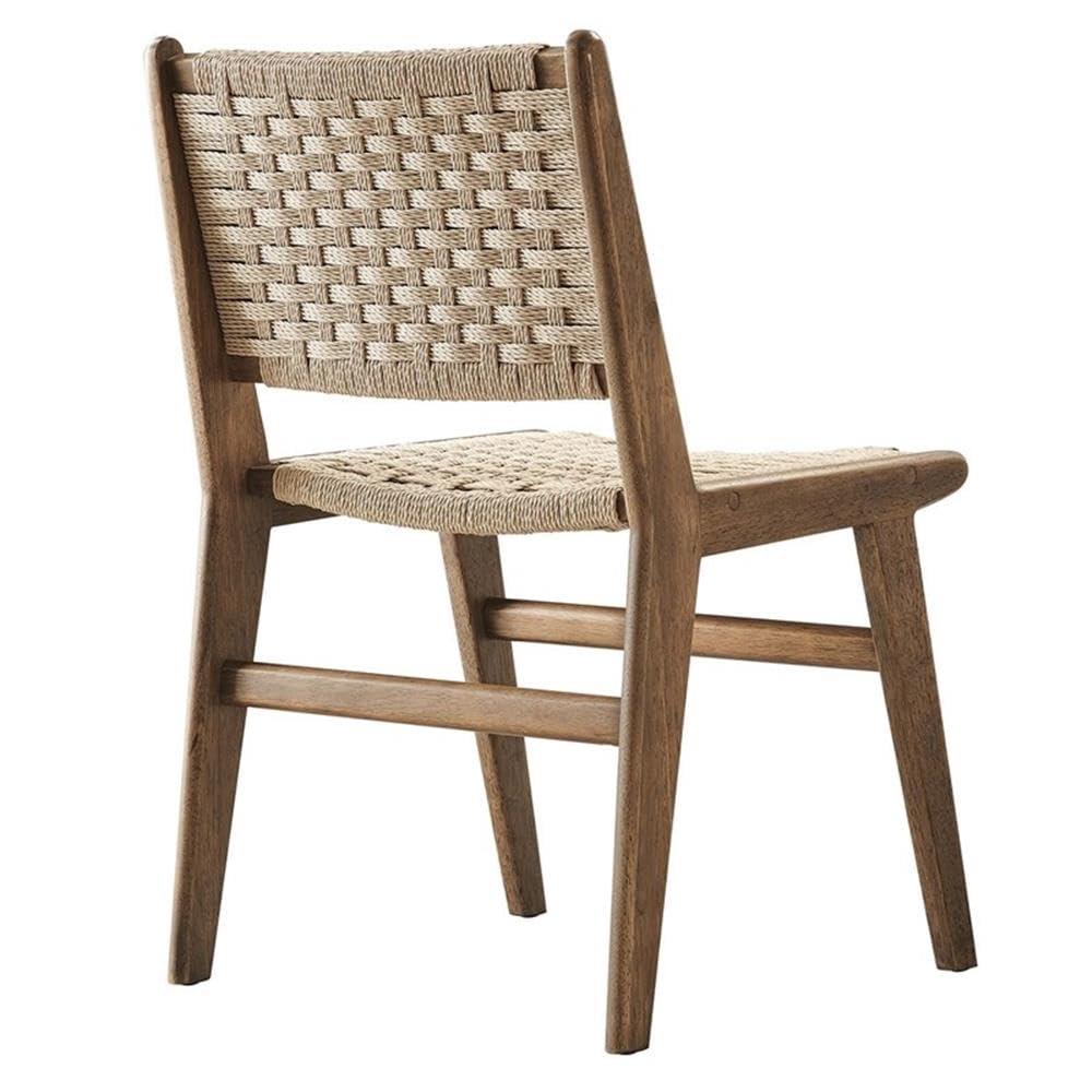 Saoirse Woven Rope Wood Dining Side Chair in Walnut Natural