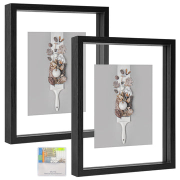 8x10 Floating Frames Set of 2, Double Glass Picture Frame Display Any Size Photo up to 8x10, Wall Mount or Tabletop