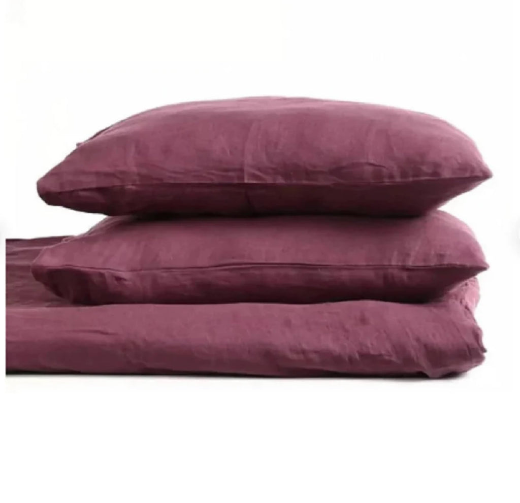 Burgundy Linen Bedding Set Stonewashed Duvet Cover and Custom Linen Duvet Cover 3 Pcs Comforter