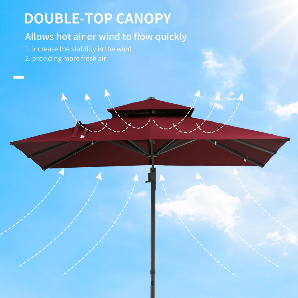 10ft Offset Patio Umbrella, Hanging Cantilever Umbrella, Square Shape, Aluminum Cross Base, Tilt, 360-Degree Rotation