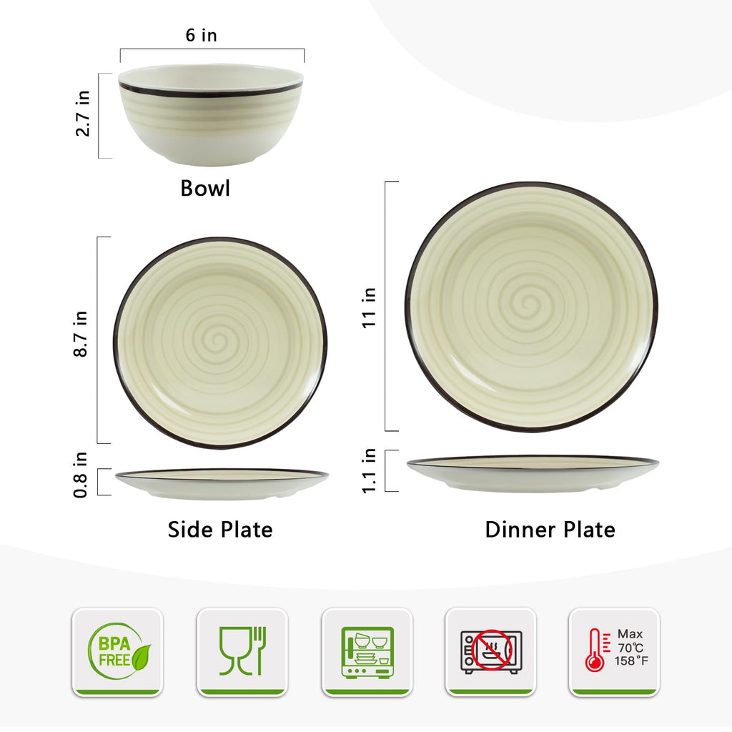 Melamine Dinnerware Set for 4, 12Pcs Dinner Dishes Set, Off White