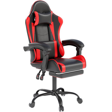 Gaming Chair with Headrest and Footrest, Red Black