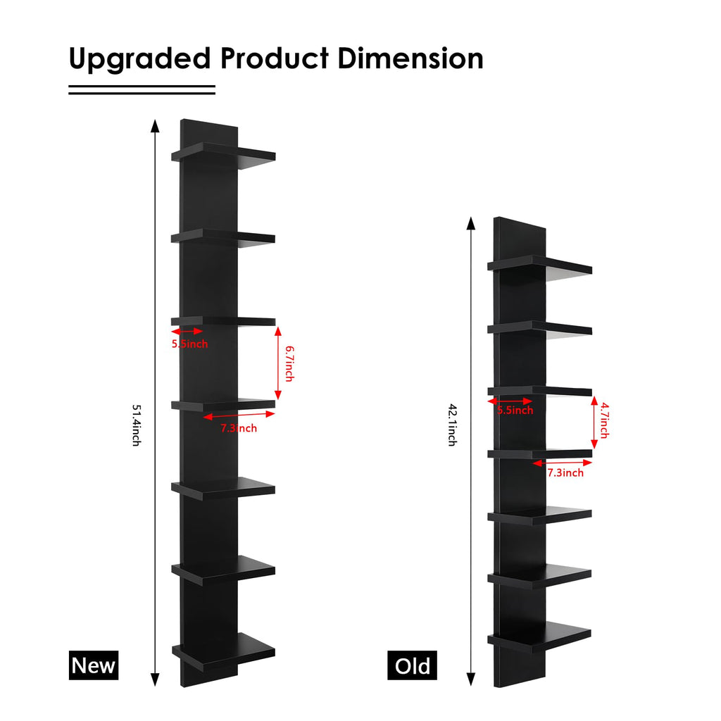 7 Tier Vertical Wall Shelf for Room Decor - Floating Shelves for Wall, Makeup Vanity, Perfect Display Storage for